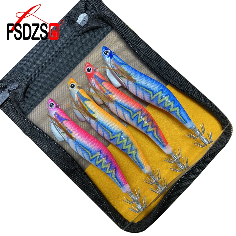 

FSDZSO 30G Squid bait Wooden Shrimp Lead jig hook Fishing Octopus Lures Cuttlefish Artificial luminous jigging lure with bag
