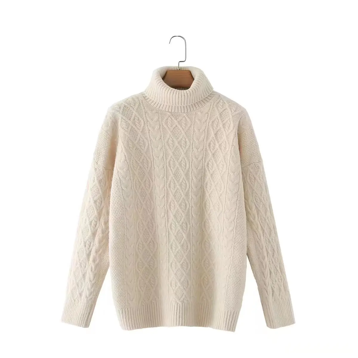 

Alinemyer Women Fashion Loose Textured Knit Sweater 2022 Autumn Winter Vintage Turtleneck Long Sleeve Female Pullovers Chic Tops