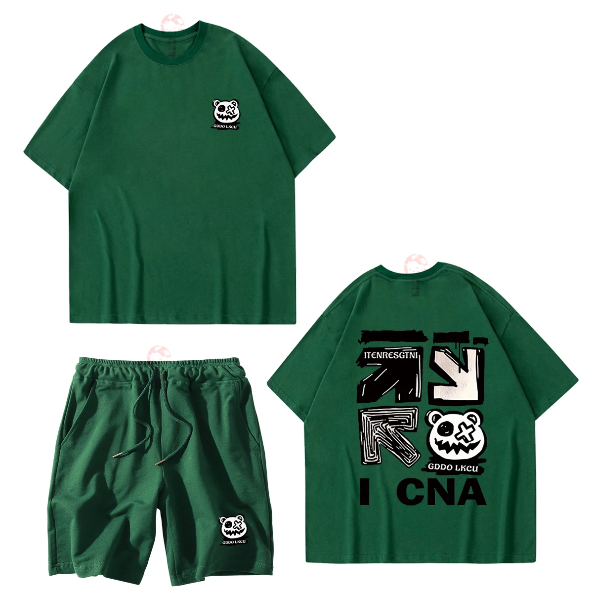 Summer Cotton Premium Men's T-shirt Shorts Sports Suit 2-piece Street Trend Pattern Printed Men Casual Sports Suit Free Shipping