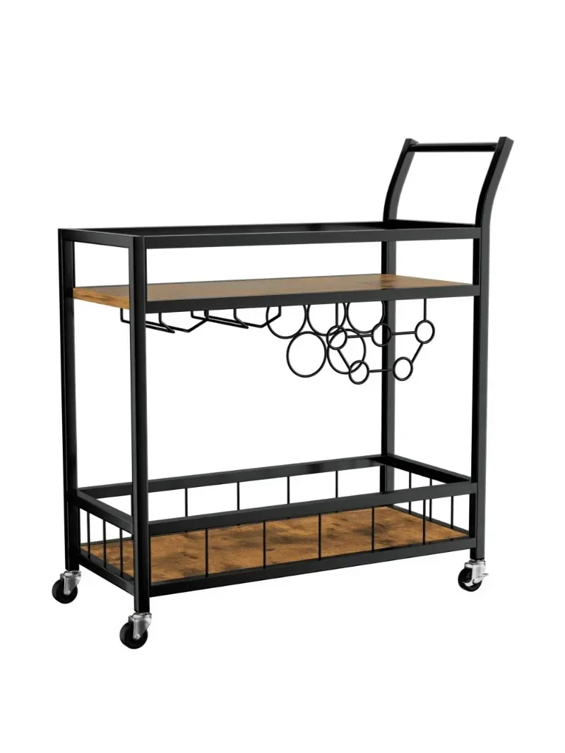 

Сервировочная Тележка для дома и бара, зернистость с 2 полками, винные держатели, стеклянные держатели, для кухни, столовой, Черная