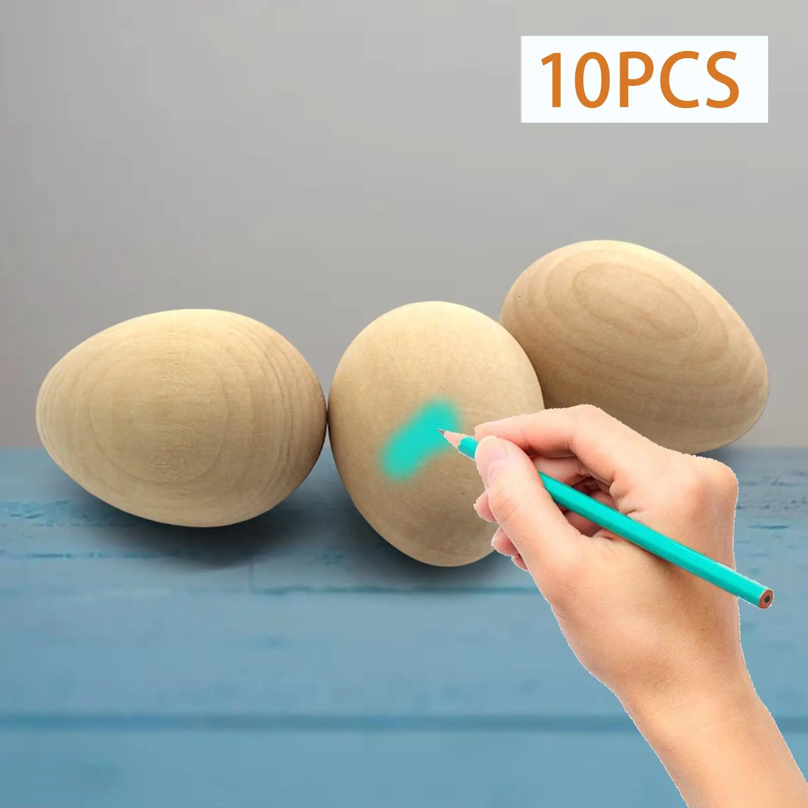 10x Unfinished Wood Eggs with Flat Bottom Painted Exercise Wooden Blank Eggs for Holiday Ornament images - 4