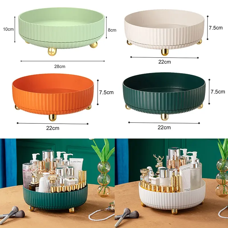 

1pc Cosmetics Storage Box Rotating Table Top Skin Care Storage Basket Finishing Box Household Light Luxury Storage Box Tray