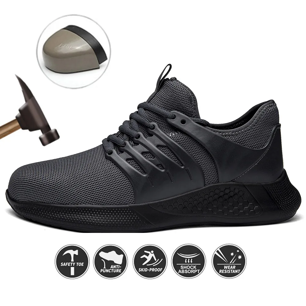 

Indestructible Shoes for Work Men Steel Toe Shoes Anti-puncture Work Boots Anti-smashing Male Safety Shoes Construction Industry