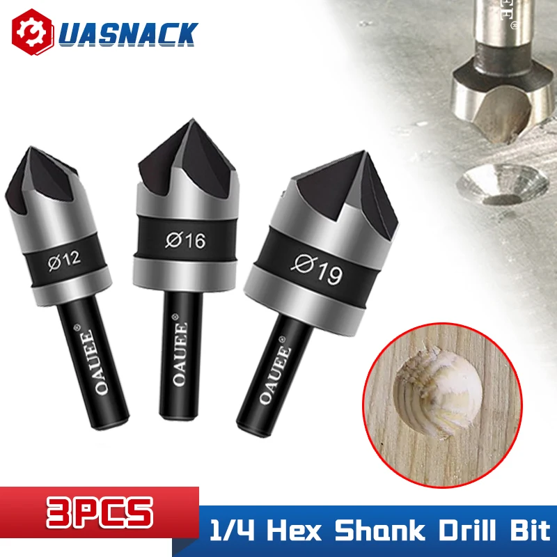 

3PCS Hex Countersink Boring Countersink Drill Bit 12/16/19mm For Woodr Metal Chamfer Cutter Chamfer Metal Drilling Bit Set
