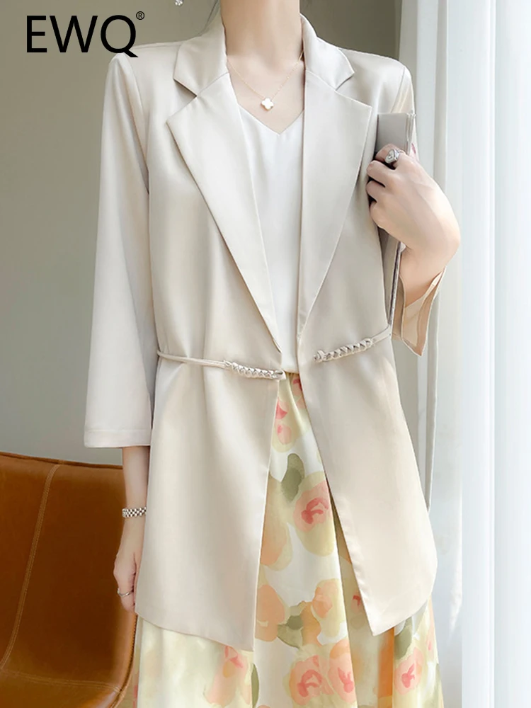 

EWQ Elegant Gathered Waist Chiffon Blazers For Women Single Button Long Sleeve French Jackets Female 2023 Autumn New 26D4847