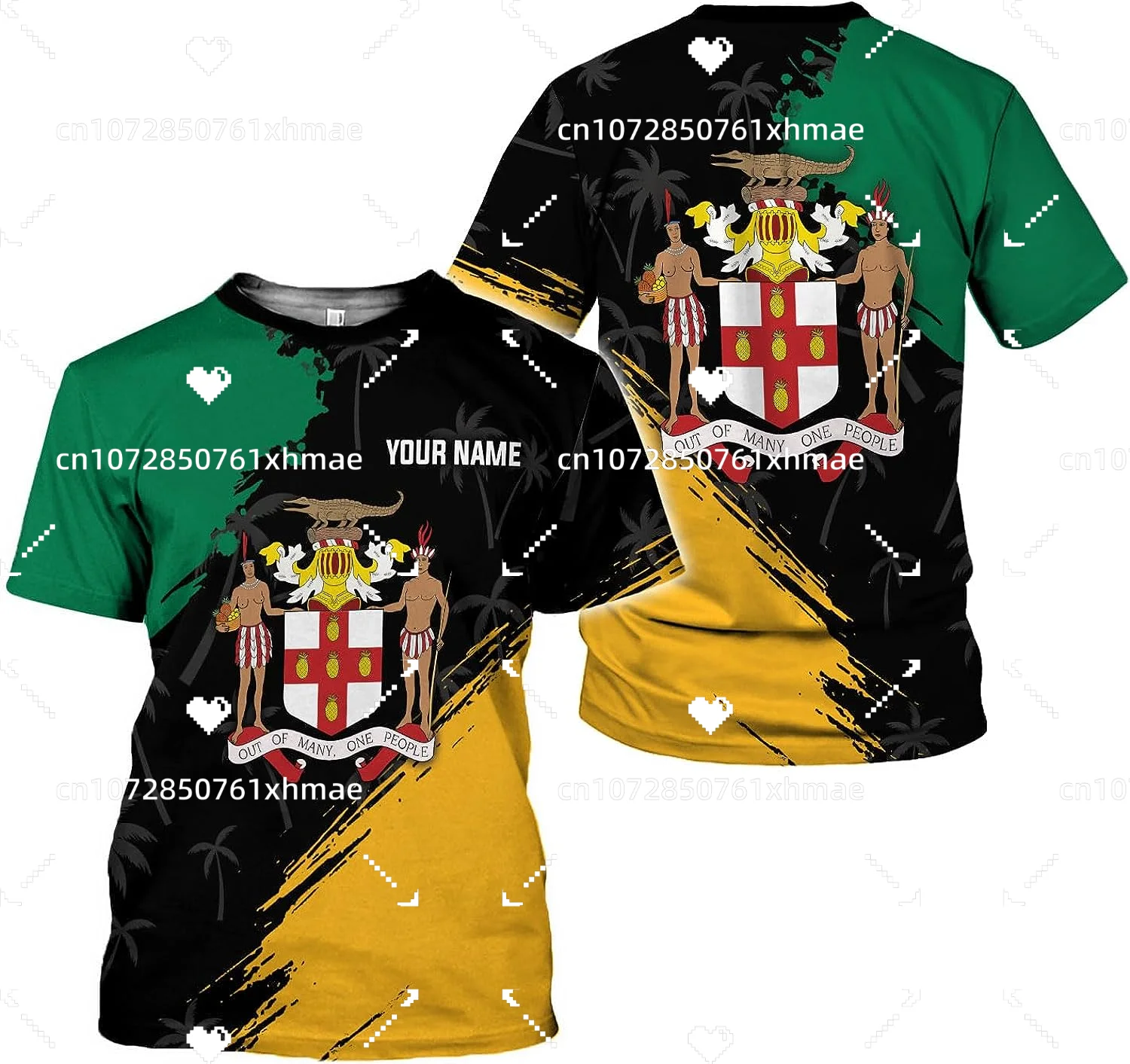 

Free Custom Name Jamaica Flag Coat T-shirt Men's Women's Casual Round Neck Oversized Short Sleeves Fashion Harajuku Street Tops