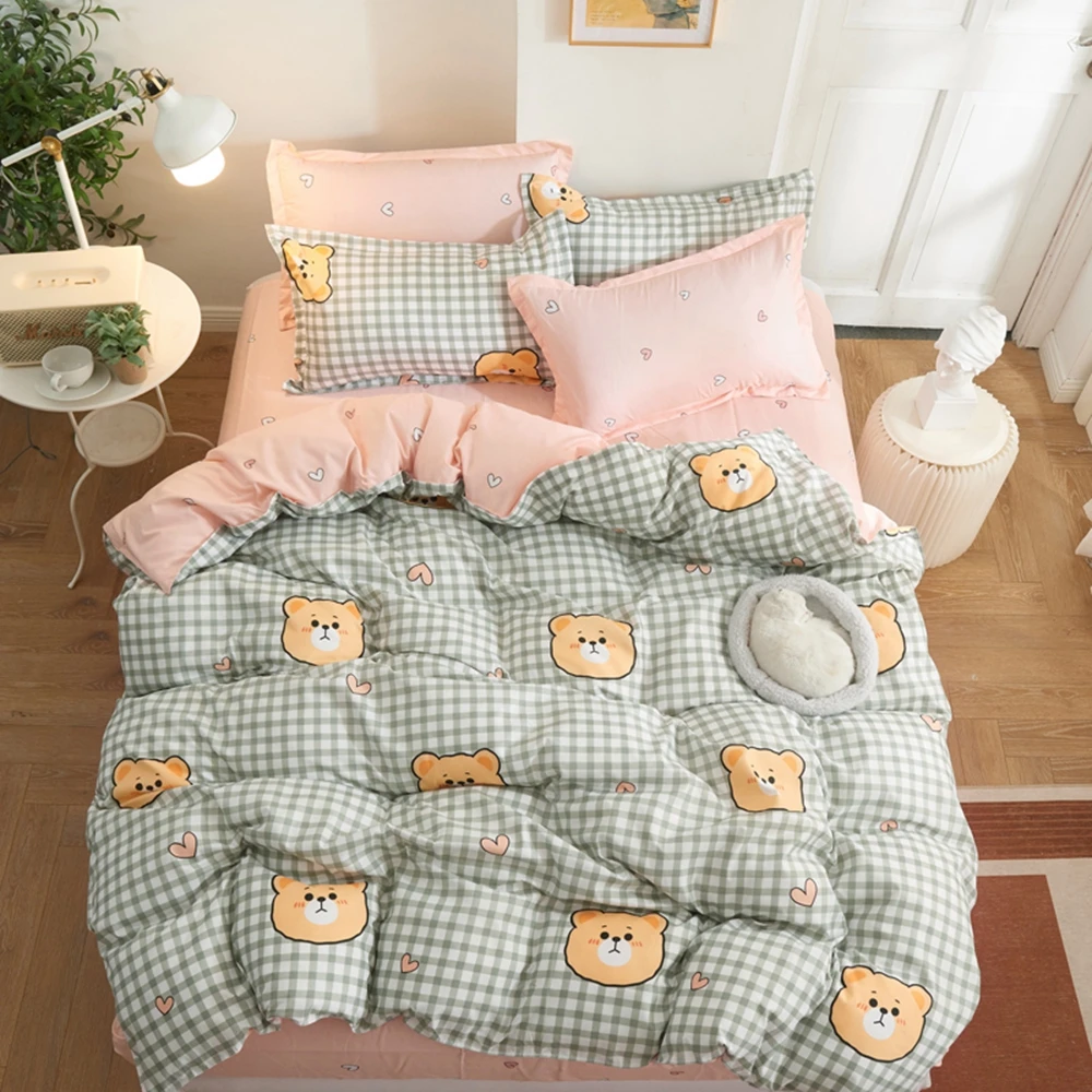 

Evich Cotton Cartoon Cute Bear Pattern Bedsheet Quilt Cover with Boys and Girls Soft Pillow Comforter Sets Single King Size