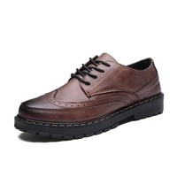 mens casual shoes fashion leather loafers lace up flat shoes british style 2022 retro outdoor casual low top trendy shoes