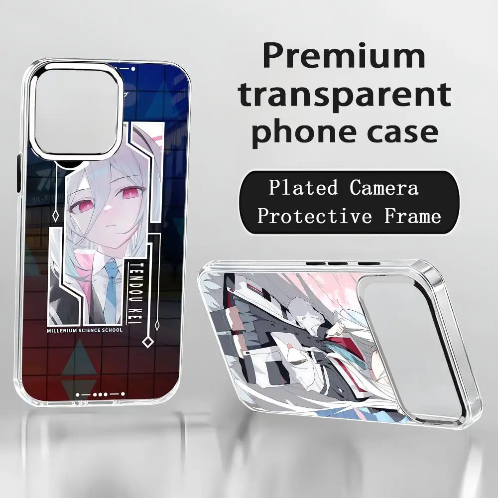 Фото Чехол для телефона Blue Archive kei для iPhone 18 17 16 15 14 13 12 11 Pro Max Plus с хромированными кнопками, кольцом для камеры, прозрачный. №1