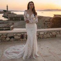 weilinsha womens long exquisite mermaid wedding dress appliuqes long sleeves lace court train tulle bridal gowns floor length