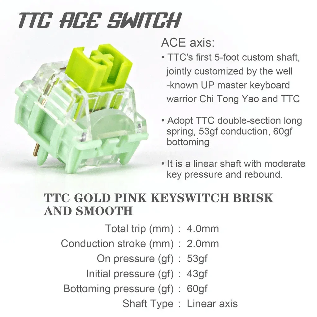 Фото Переключатель TTC ACE RGB Spotlight SMD Переключатели клавиатуры Линейный 5-контактный 53 г Механический переключатель клавиатуры Игровой AULA F75 F87 AJAZZ AK820 №2