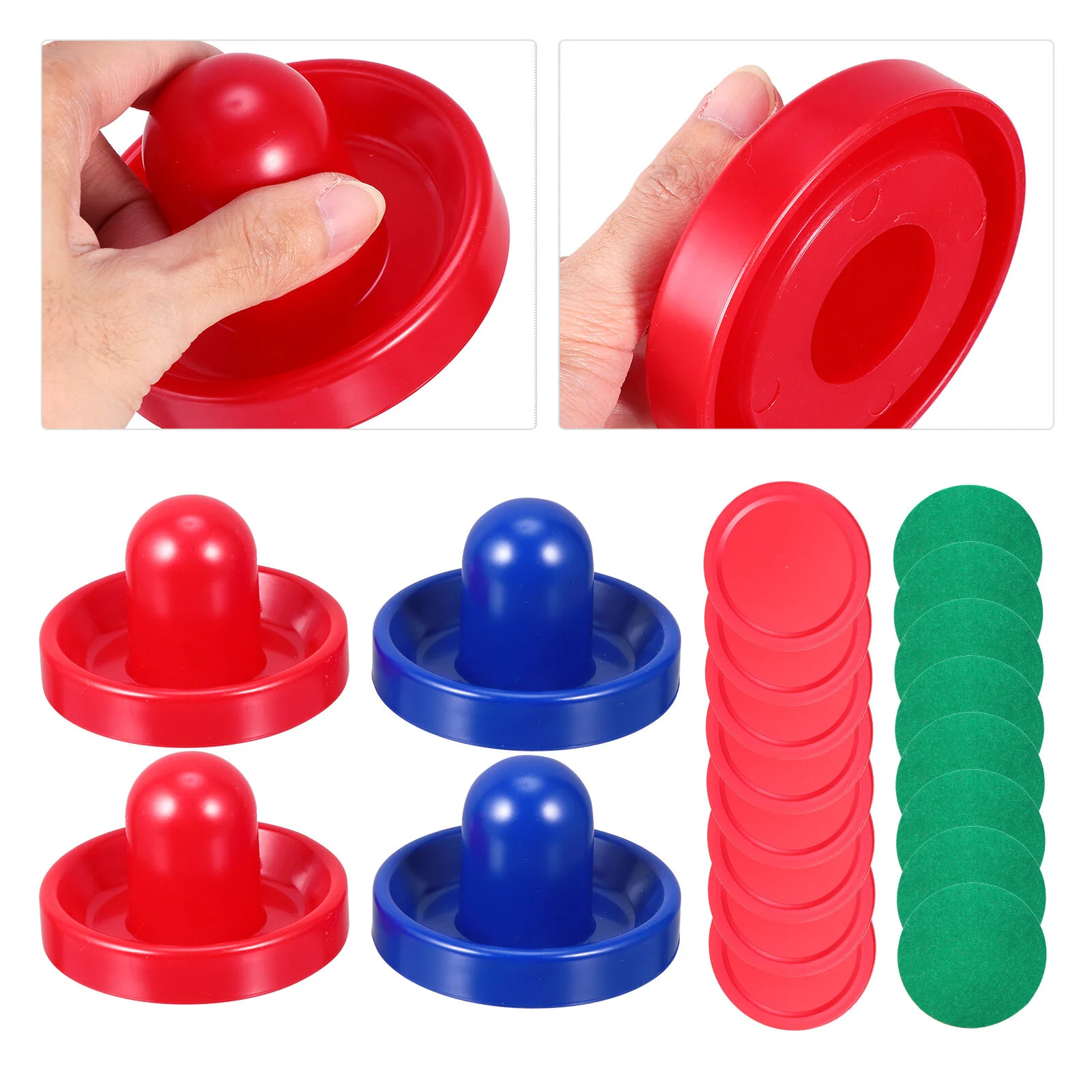 

Air Hockey Pushers Red& Green Tabletop Accessoriess- Goal Handles Paddles Replacement Accessories- Suit for Game Tables ( 4