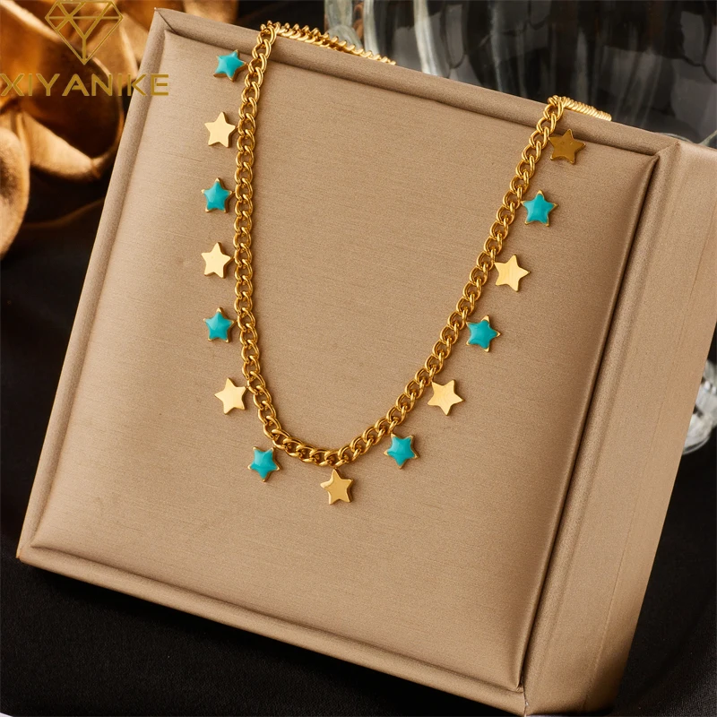 

XIYANIKE 316L Stainless Steel Women Necklaces Gold Color Star Decoration Chain Necklace Woman Vintage Style Women Jewelry