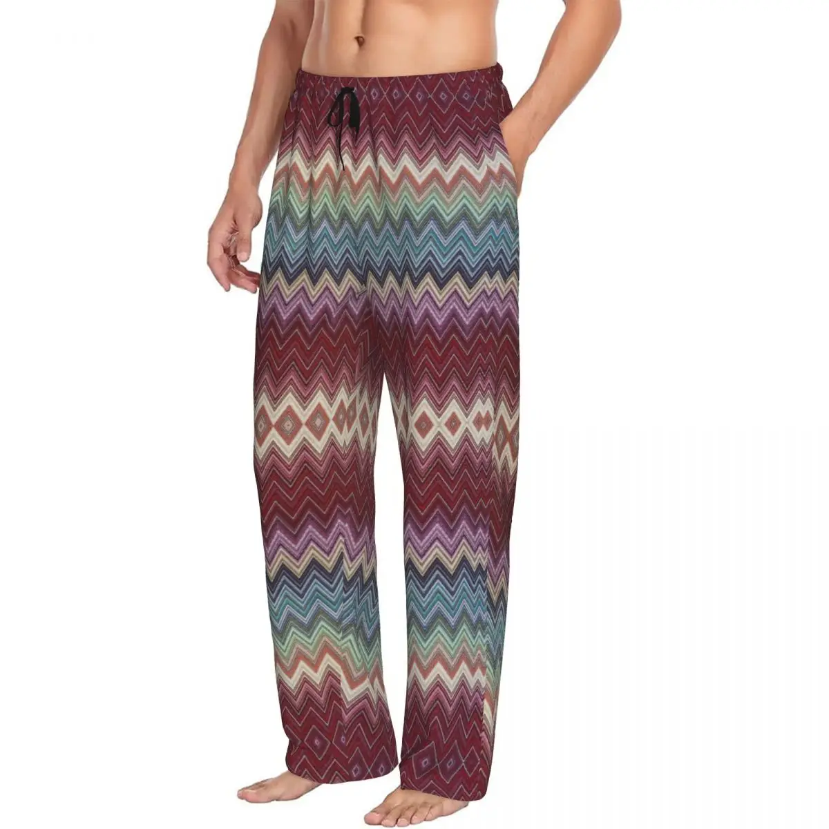 Мужские абстрактные геометрические домашние пижамные штаны с зигзагом