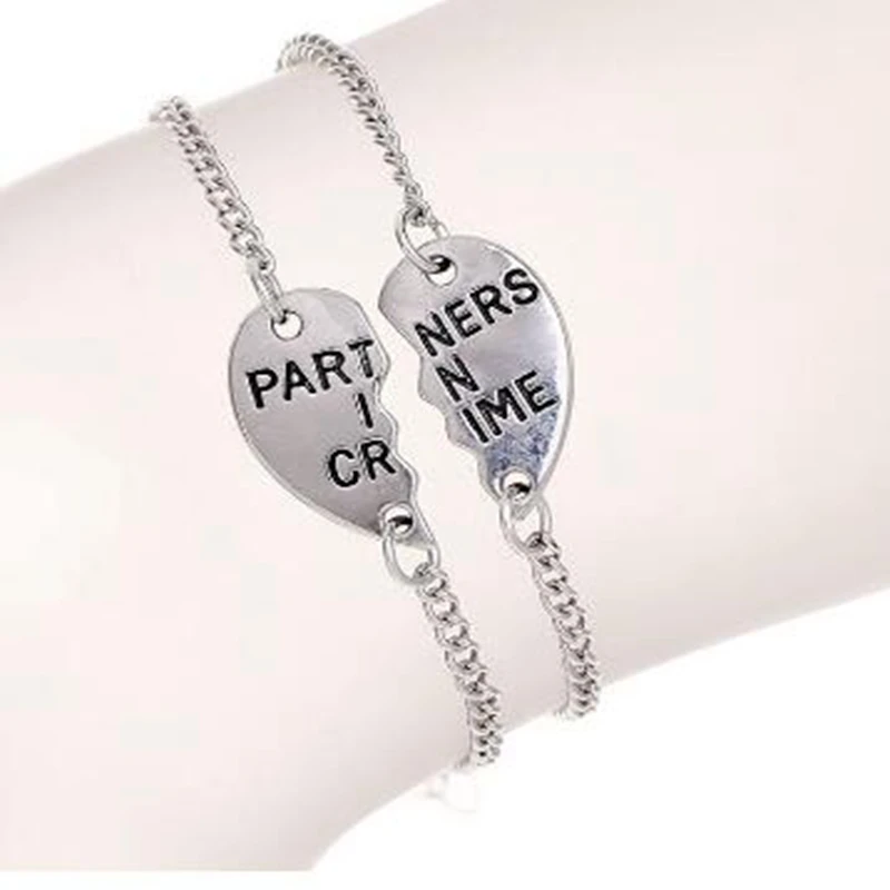 2pcs/pair Vintage Partners in Crime Bracelet Best Friends BFF Chain Jewelry Charms Couple Bracelet Bangle For Women Friendship images - 6