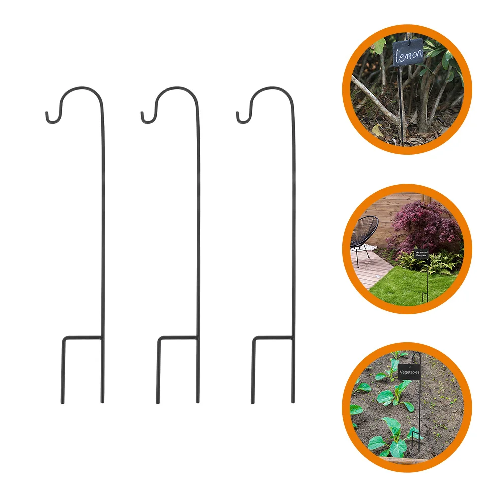 

3 Pcs Clothes Hanger Pole Stake Shepherds Crooks Garden Lanterns Fence Bird Feeder Hook Iron Metal