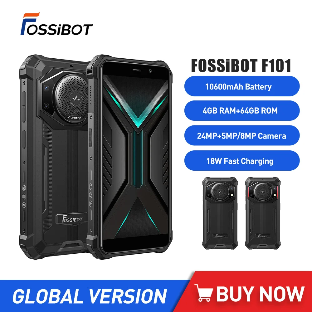 FOSSiBOT F101 Rugged Smartphone 4GB RAM 64GB ROM 10600mAh 18W Fast Charge Waterproof 24MP Camera 5.45Inch Android 12 Cell Phone