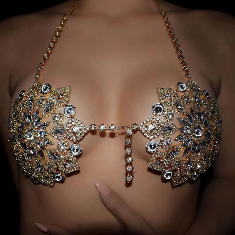 

Женский бюстгальтер с кристаллами, нагрудный бюстгальтер, цепочка для тела, Сексуальная Ажурная металлическая цепочка, лямка через шею, све...