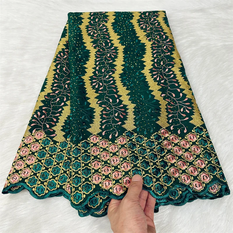 

5 ярдов, швейцарская вуаль, кружевная ткань, тяжелая вышивка бисером, Африканский высококачественный 100% хлопок с бриллиантами, популярный Дубайский стиль 9L09181