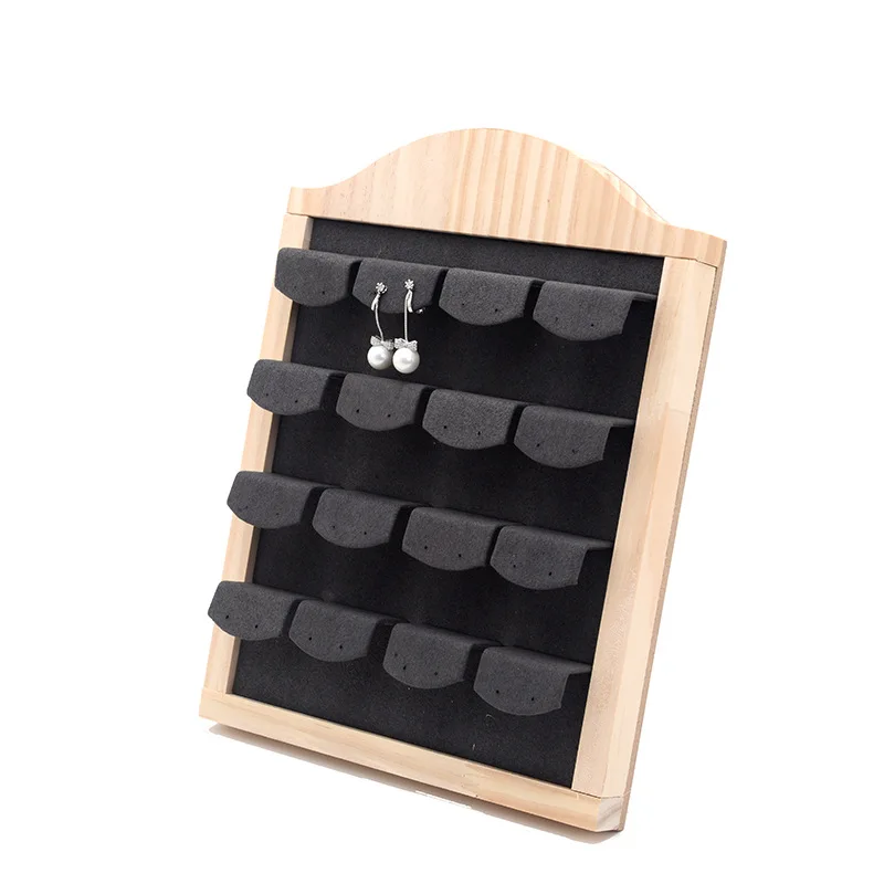 Wood Earring Display Stand, Retail Jewelry Card Display Stand with Groove16 Earring Cards Portable Earring Ring Organizer Holder