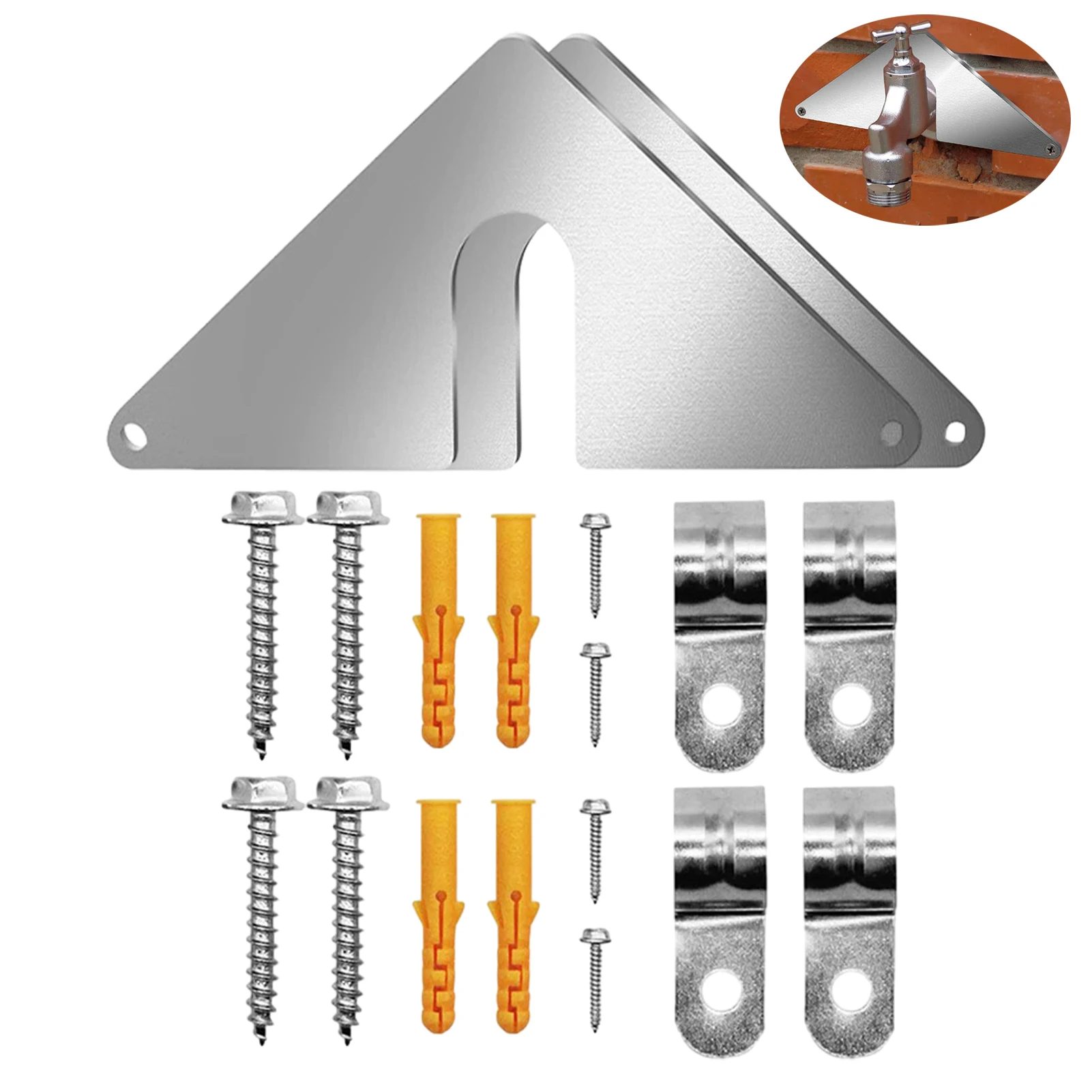 

2set Silver Easy Install Brushed Finish Garden Home Aluminum No Leakage Mounting Plate Without Removing Faucet Hose Bib Spigot
