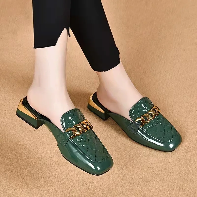 

Square Toe Slippers Women Summer Ladies Shoes Low Heel Woman Pumps New Slides Outside Casual Slipper Solid Color Shoe Pantuflas