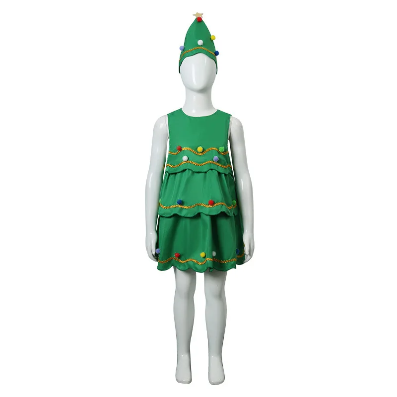 

Детская зеленая шляпа в виде дерева для девочек, платье, зеленые платья, Рождественская шляпа для косплея эльфа