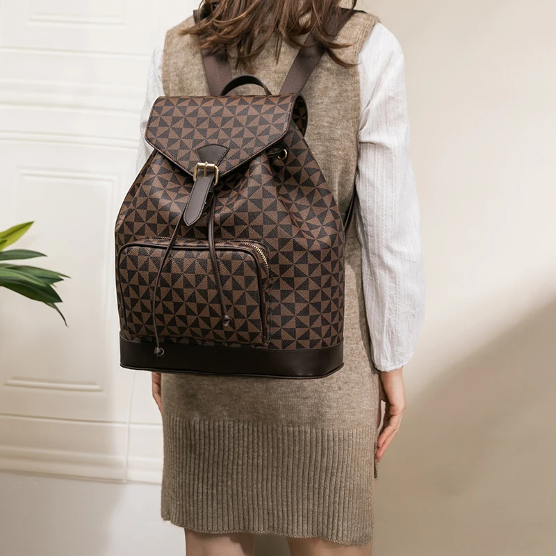 

Backpacks For Women Bag New Leather Waterproof Female Luggage Shopping Travel Small Luxury Designer Fashion Plaid Ladies Handbag