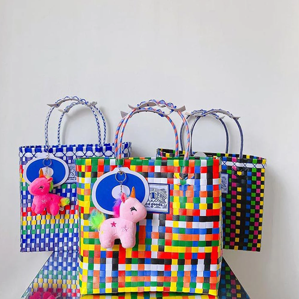 

Woven Basket Bags for Women Handbags Fashion Color Plaid Designer Bags Mini Handmade Tote Bag 2022 Shoulder Bag Shopper Clutch