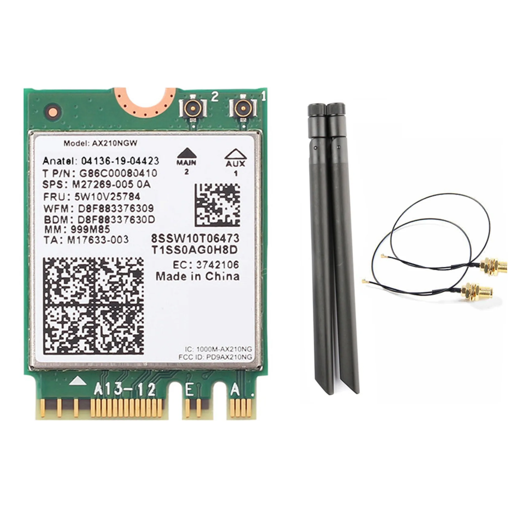 

Беспроводная сетевая карта AX210NGW WIFI6E 5374M Gigabit 2,4G/5G/6G -Band + кабель + комплект антенн 8 дБ Встроенная сеть Wi-Fi