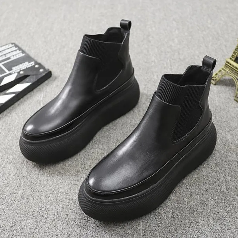 

Женские кожаные ботинки на толстой подошве, повседневные ботинки мартинсы в европейском стиле, Осень-зима