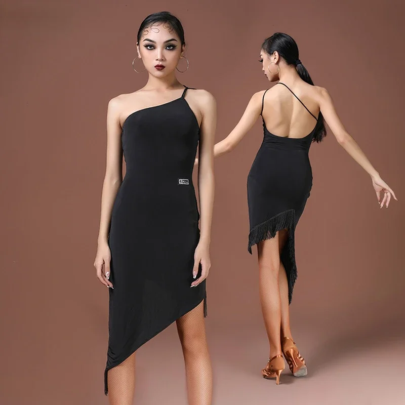 

Женское профессиональное платье для латиноамериканских танцев, соблазнительное черное бальное танцевальное платье с кисточками, нестандартный костюм румбы, танго, чаша