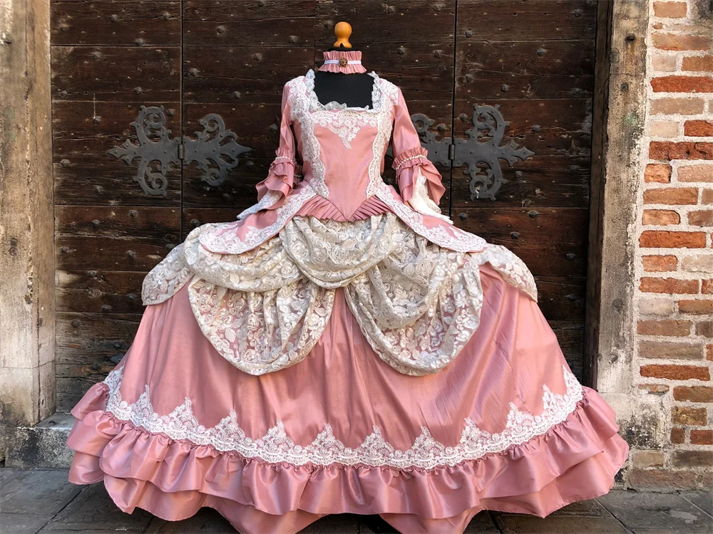 

Victotian Royal 18th Century Georgian Era 1700s Pink Rococo Marie Antoinette Cosplay Costume Dress Renaissance Queen Ball Gown