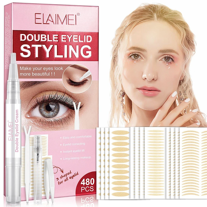 480Pcs Invisible Double Eyelid Tape Self-Adhesive Sticky Breathable Big Eye Lace Eye Lid Lift Strips Beauty Stickers