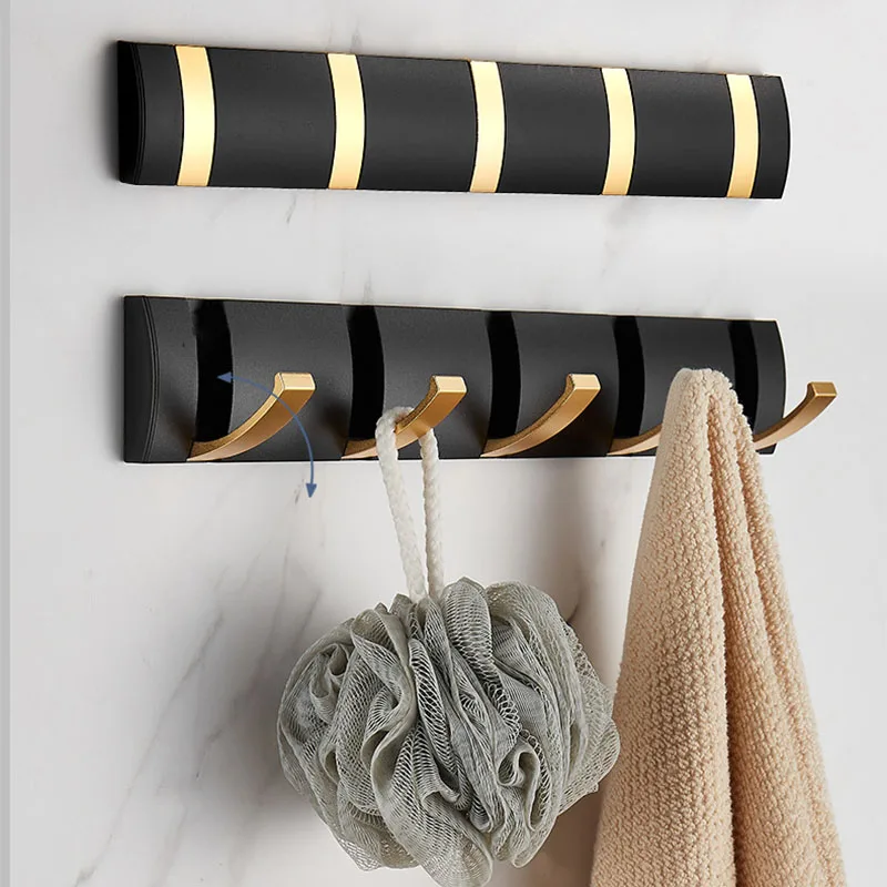 

Folding Towel Hanger Hanging On the Wall Hooks Bag Coat Clothes Key Holder for Wall Bathroom Kitchen Bedroom Hallway Black Gold