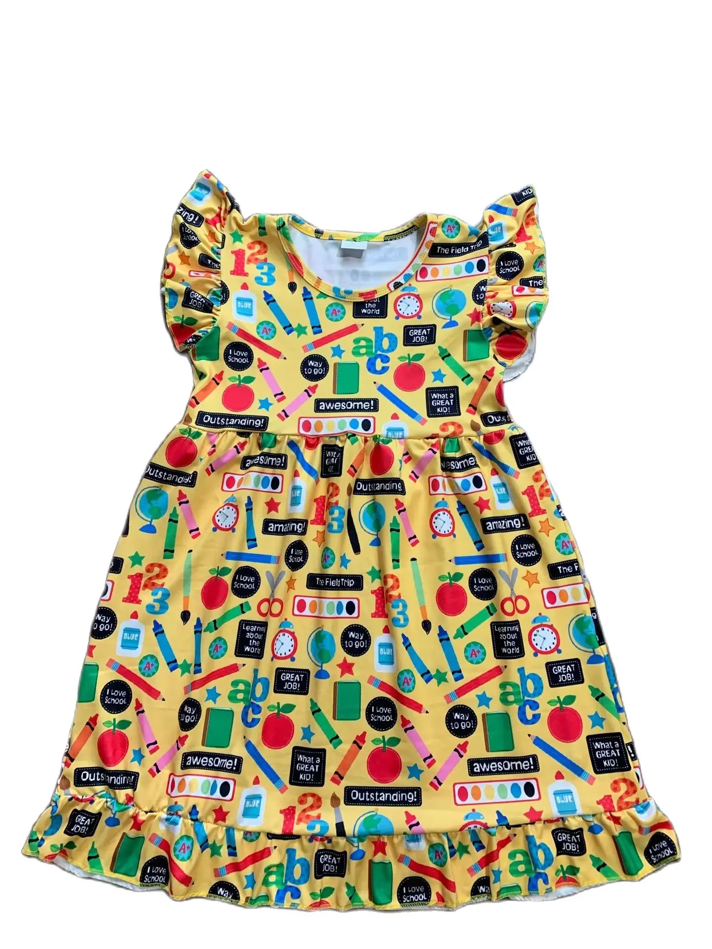 

Детское платье до колена, с геометрическим принтом, с оборками на манжетах