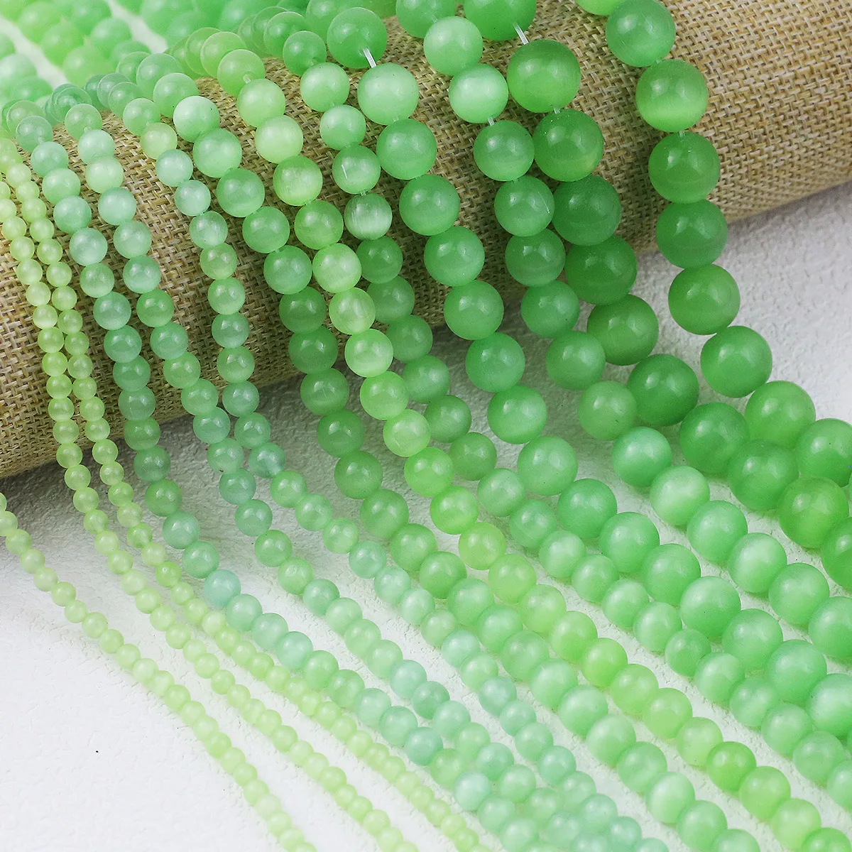 4-12MM Зеленый Кошачий Глаз Натуральный Камень Круглый Свободные Бусины Проставки