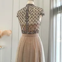 LSCZ39 Gorgeous Evening Desses for Women Organza A-line High Neck Wedding Guest Party Gown Arabic Crystal Prom فستان سهرة نسائي 7