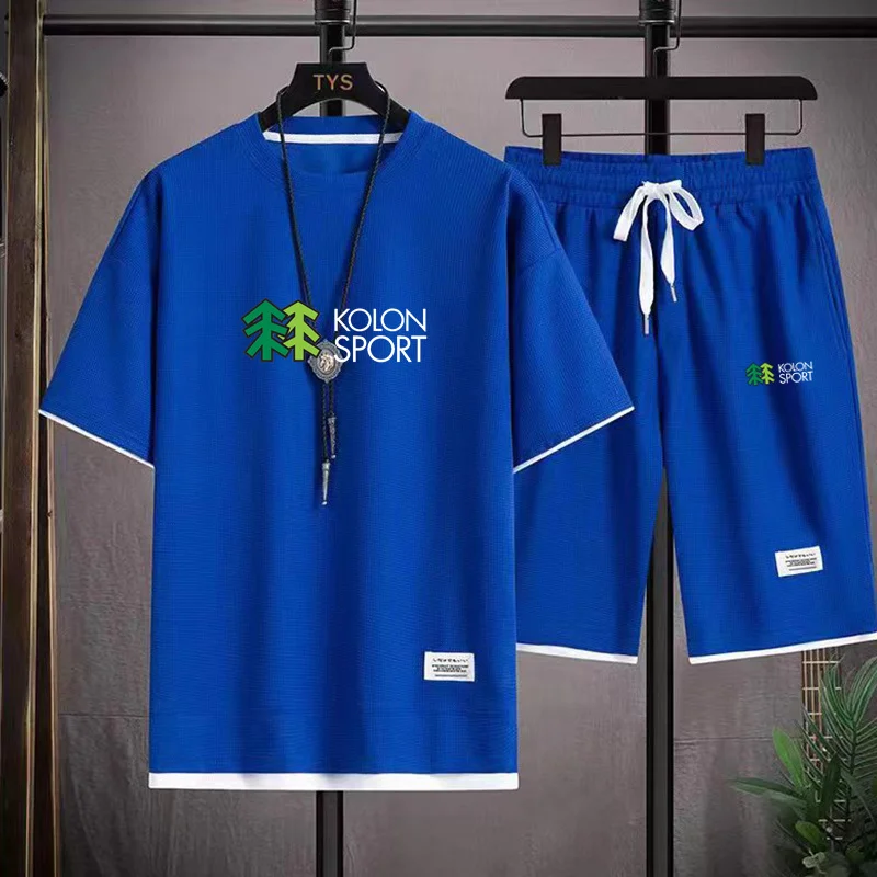 Summer Men's 2-Piece Top+Shorts Sportswear Fashion Printing Loose Harajuku Style Street Apparel New Casual Outdoor Adventure Set