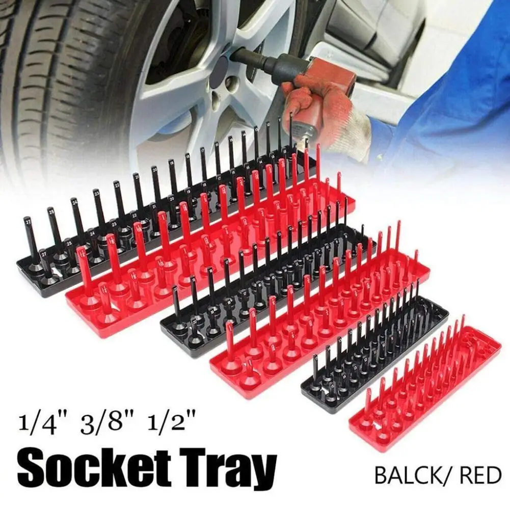 

3pc Socket Organizer Tray Rack Holder Metric SAE 1/4" 3/8" 1/2" Red Black Plastic Sleeve Holder Garage Storage Tool Rack Organiz