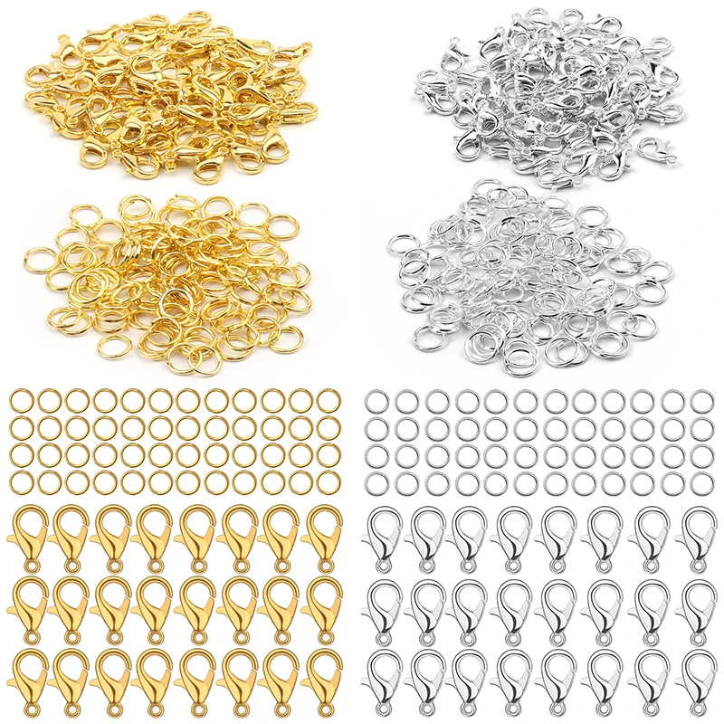 

MIUSIE Lobster Clasps Set With Open Jump Rings DIY Hooks Chain Closure For Jewelry Bracelets Necklaces Accessories Making