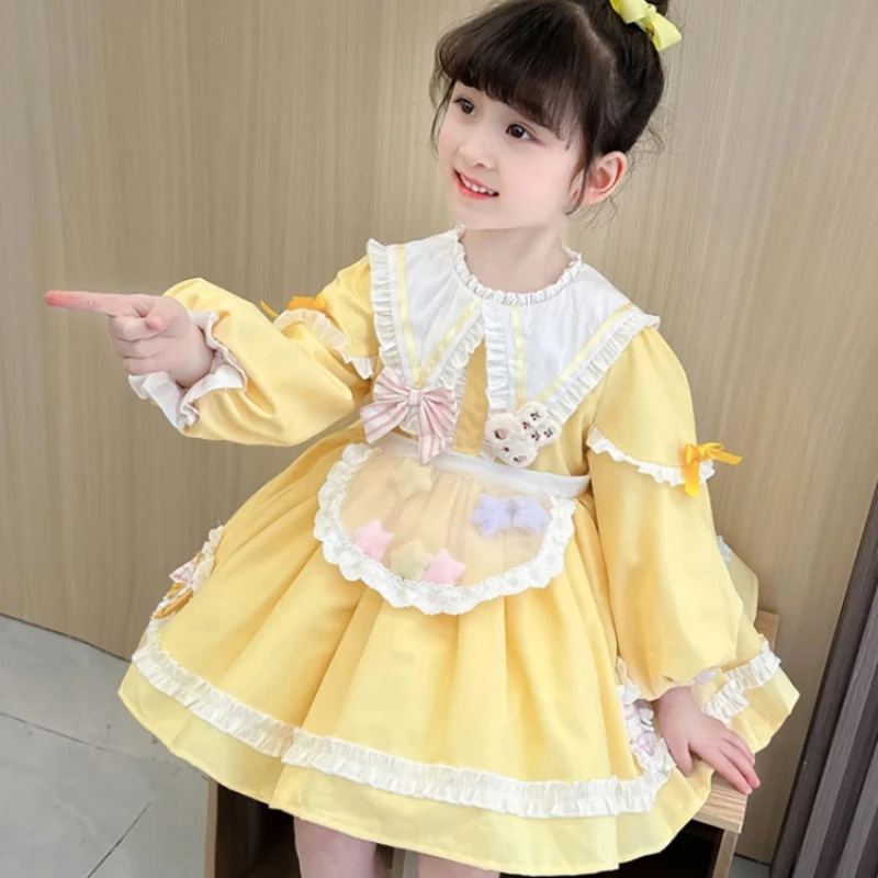 Элегантное желтое платье в стиле Лолиты для маленьких девочек испанские платья