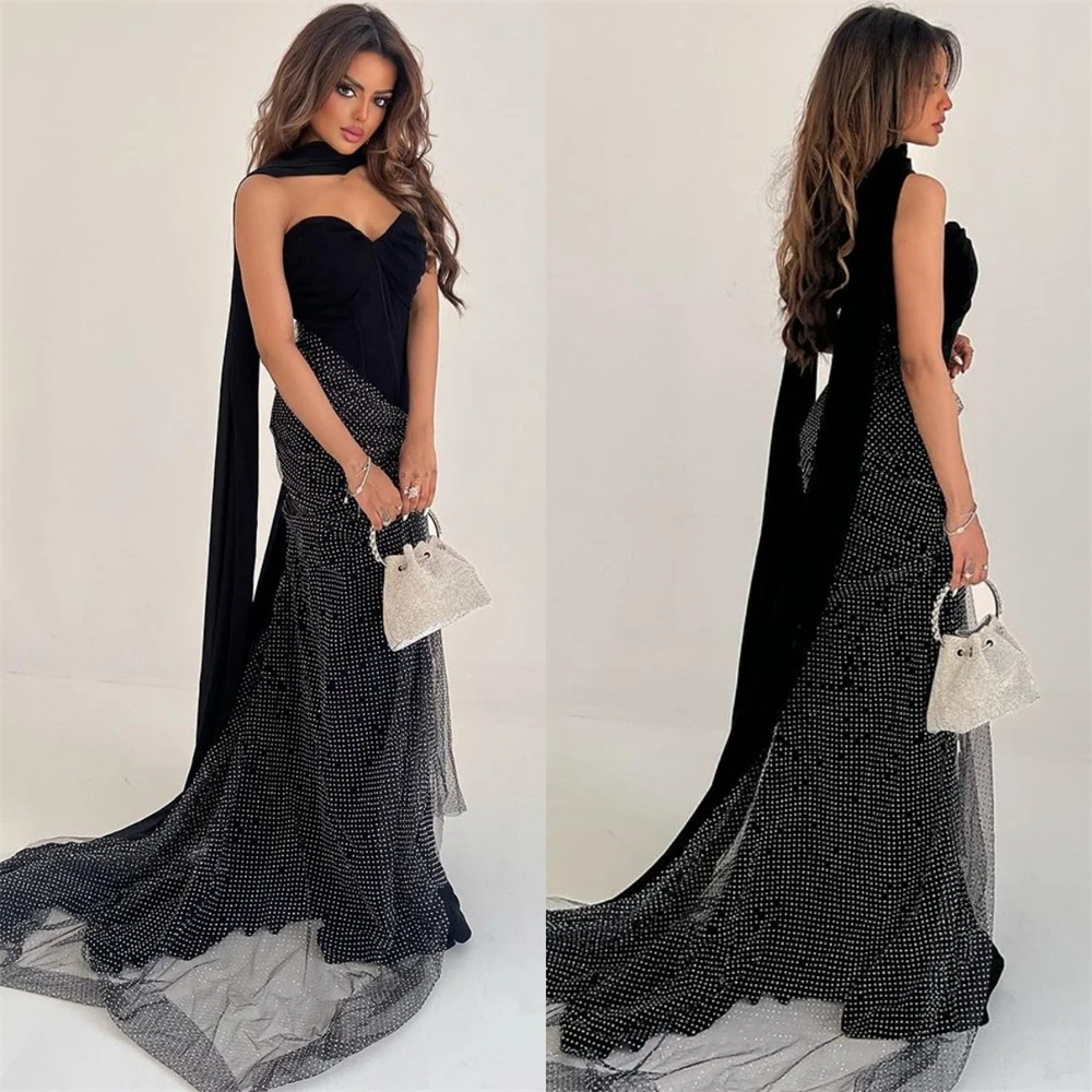 Изысканное коктейльное платье Jiayiigong без бретелек из шифона с пайетками по