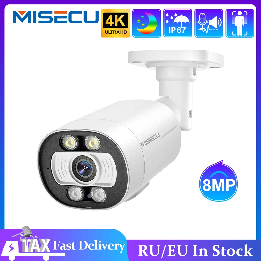 MISECU Ultra HD 8MP 4K Outdoor PoE IP Camera AI Smart H.265 Two Way Audio Waterproof Night Vision Home Video Surveillance Camera
