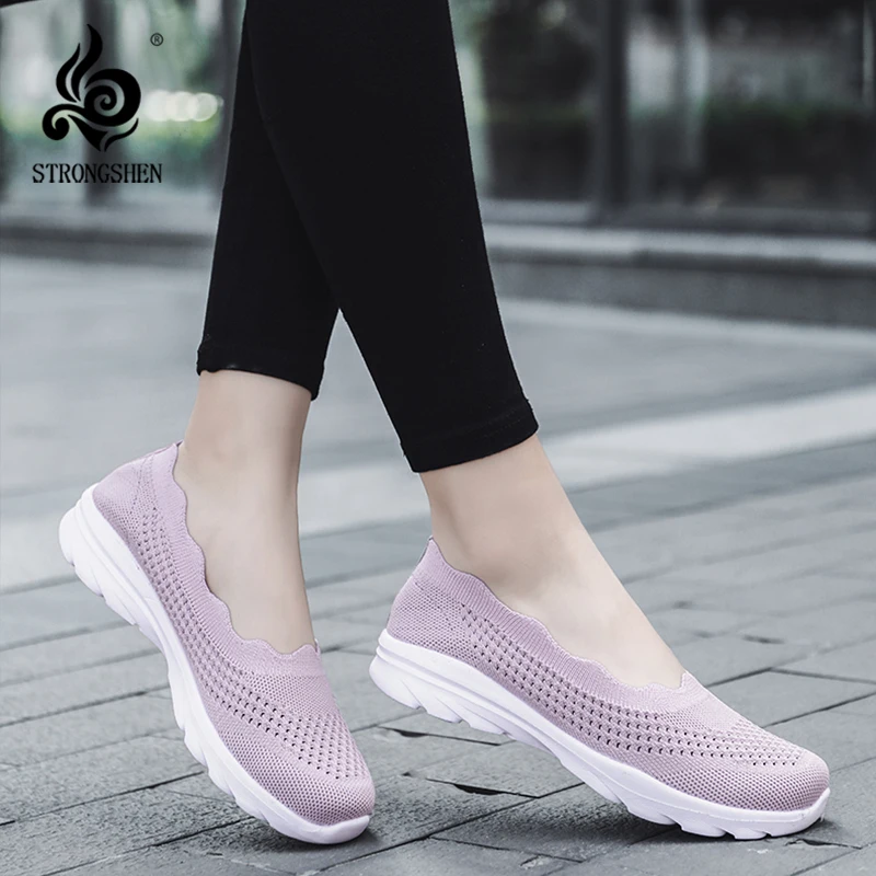 

STRONGSHEN Women Casual Flat Shoes Fashion Socks Sneakers Summer Slip on Breathable Vulcanized Shoes Trainers Tenis Feminino