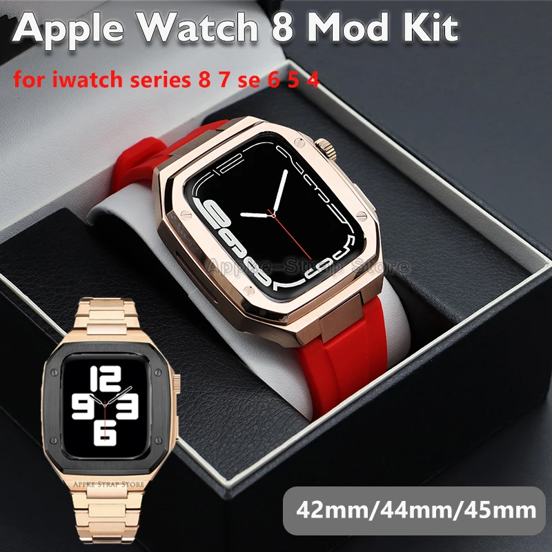 

Модифицированный комплект, Роскошный чехол для Apple Watch 8 7, Чехол 45 мм, набор для мода, Металлический Стальной чехол, Безель, ремешок для IWatch ...