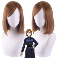 anime jujutsu kaisen kugisaki nobara cosplay wig women role play brown wig hair cap heat resistant synthetic hair accessories