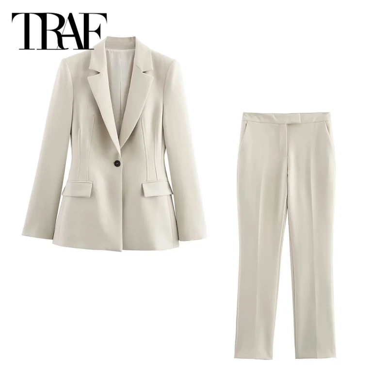 TRAF Элегантный тонкий пиджак Брюки Комплект 2025 Женский офисный комплект из 2