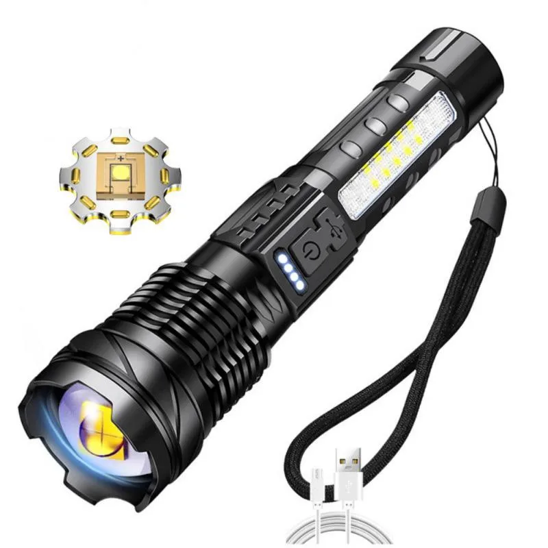 

Powerful Led Flashlight USB Rechargeable Torch IPX4 Waterproof 90000 Lumens 5 Lighting Modes Outdoor Emergency Light