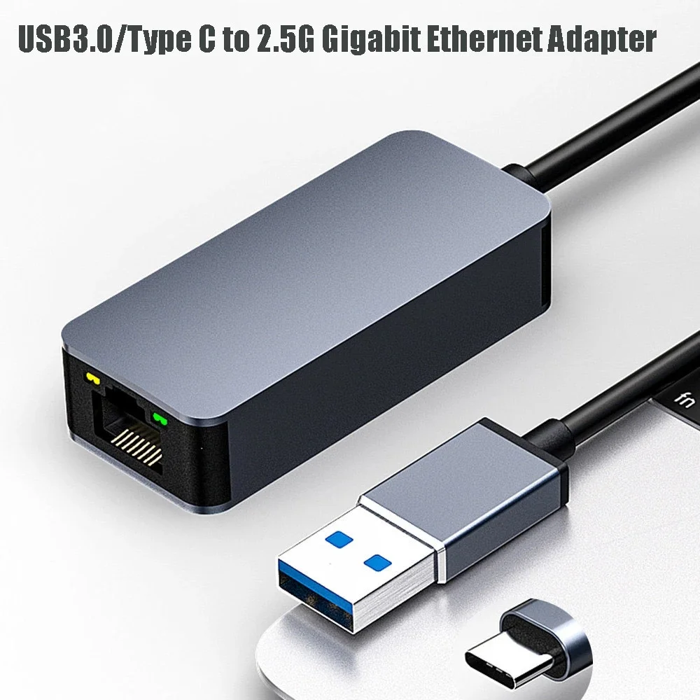 Ethernet Adapter USB 3.0 to 2.5G Network RJ45 External Network Card 2500M 73mm Long Cable Plug & Play with LED Indicator
